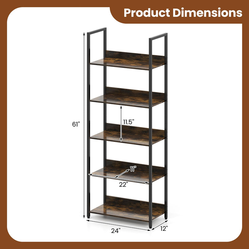 Giantex 5-Tier Tall Wooden Open Bookcase with Back Panels & Metal Frame (1/2)