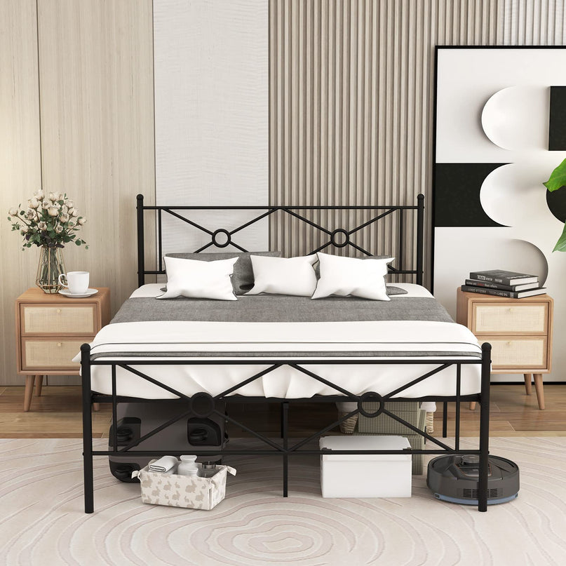 Giantex Full/Queen Size Metal Platform Bed Frame with Vintage Headboard and Footboard
