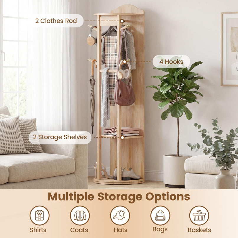 Giantex 66" x 19" Wood Floor Standing Mirror with 2 Clothes Rods