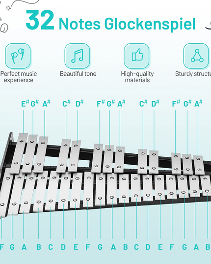 32 Note Percussion Glockenspiel Bell Kit