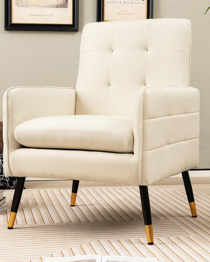 Giantex Modern Mid-Century Accent Chair - Upholstered Armchair with Tufted Back, Metal Legs