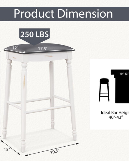 Giantex Bar Stools, 29"/24" Bar Height Saddle Stools w/Padded Seat, Rubber Wood Legs, Footrests & Antiqued Surface