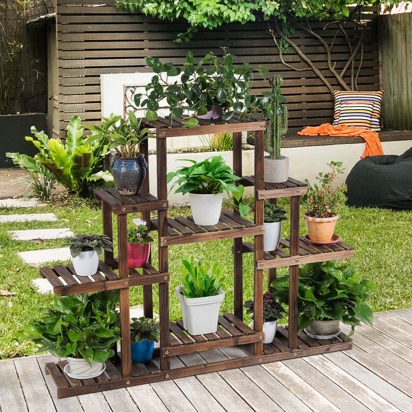 Giantex Flower Rack Wood Plant Stand Wood Shelves Bonsai Display Shelf (47.5”Lx 10’’Wx 38’’H)
