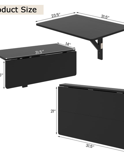 Giantex Wall Mounted Folding Table, 31.5" x 23.5" Wood Murphy Desk Drop-Leaf Table