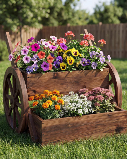 Jardinière en Bois Géante en Forme de Chariot pour Patio ou Balcon