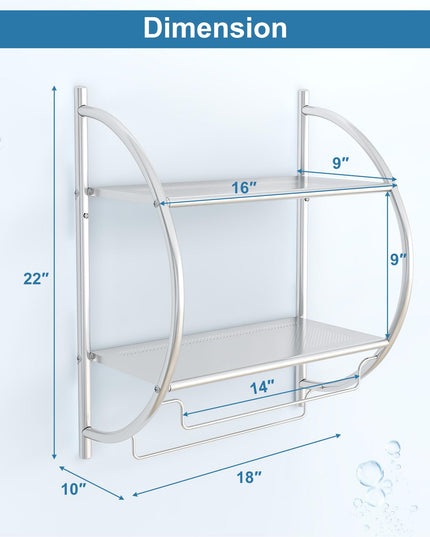 Giantex Bathroom Shelf with Towel Rack - 2 Tier Rustproof Over The Toilet Storage Shelf