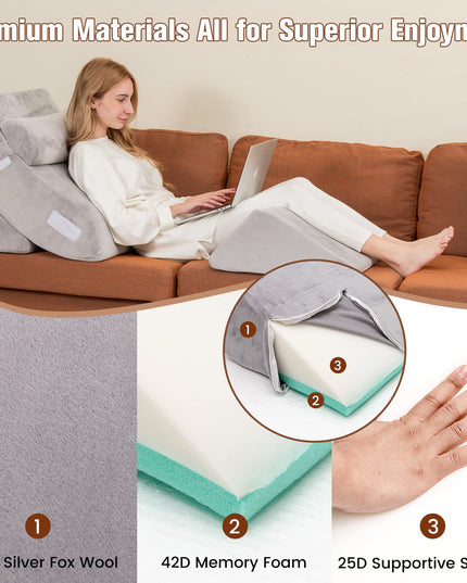 Giantex 4PCS Orthopedic Bed Wedge Pillow Set, Post Surgery Memory Foam Pillows for Sleeping(Grey)