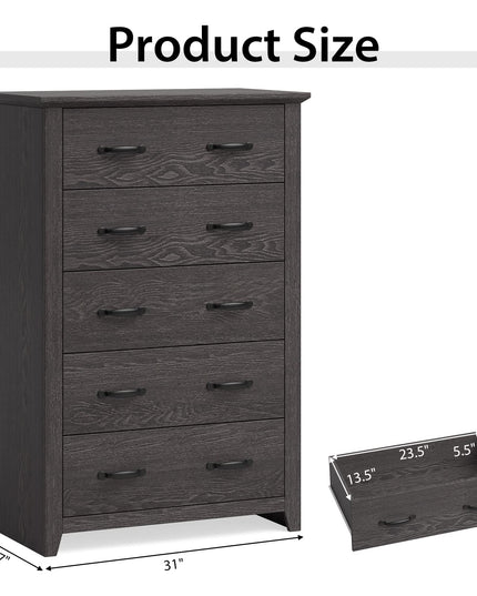 Giantex 5 Drawer Dresser Chest of Drawers - Vertical Dresser with 5 Pull-Out Drawers for Bedroom, Living Room, Entryway