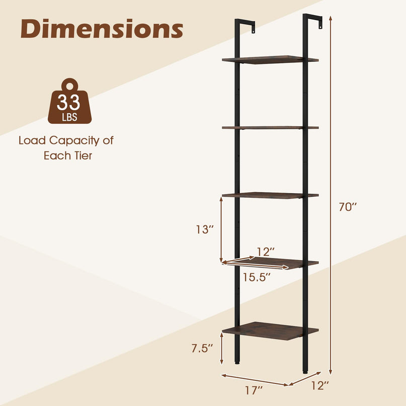 Giantex 5 Tier Ladder Shelf for Living Room Bedroom Home Office