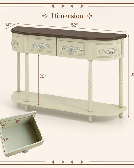 Giantex Retro Console Table with Drawers, 52" Long Narrow Sofa Table w/Open Shelf