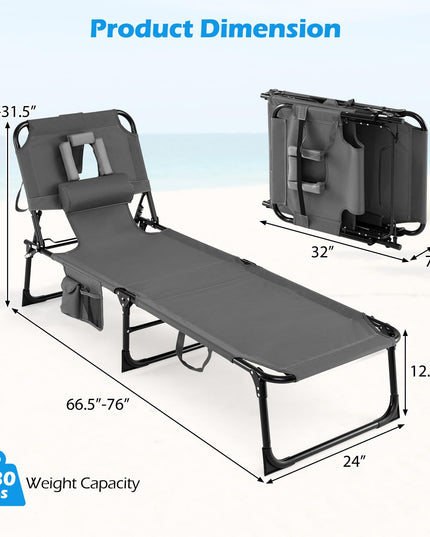 Chaise longue de plage pliante Giantex Face Down avec dossier réglable à 4 positions (1/2)