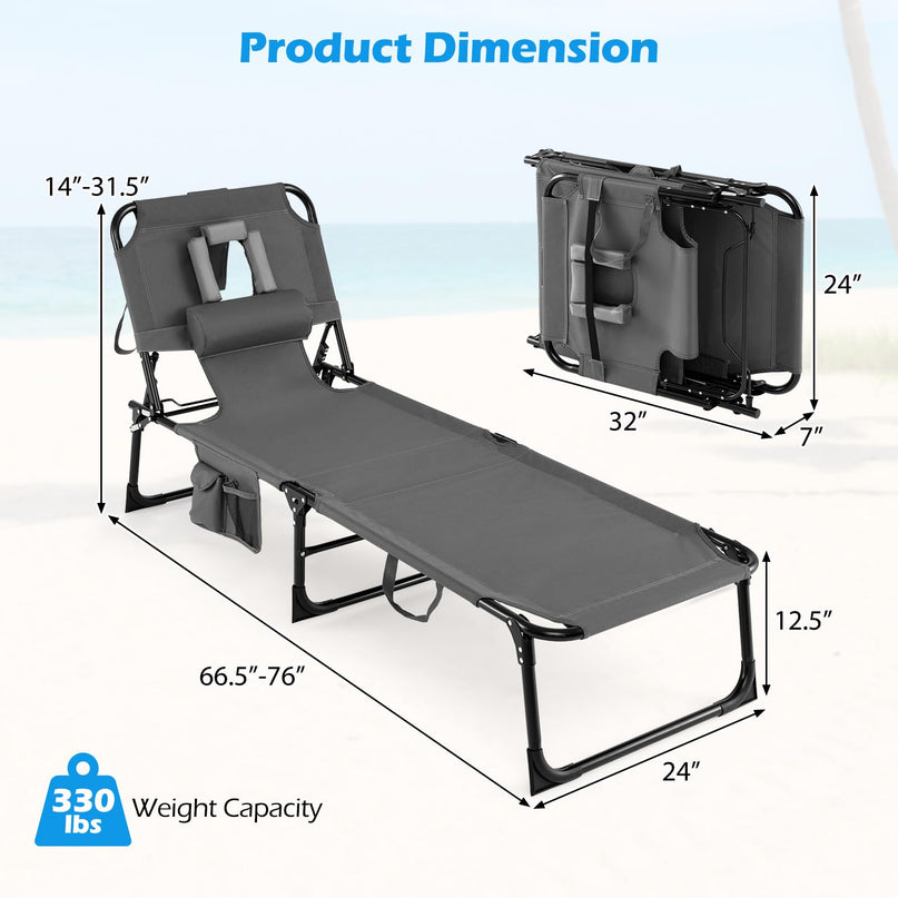 Giantex Face Down Folding Beach Lounge Chair w/ 4-Position Adjustable Backrest (1/2)