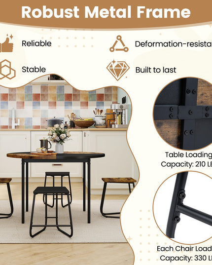 Giantex Ensemble de salle à manger 5 pièces pour 4 personnes Table de cuisine ronde de 119 cm et 4 tabourets