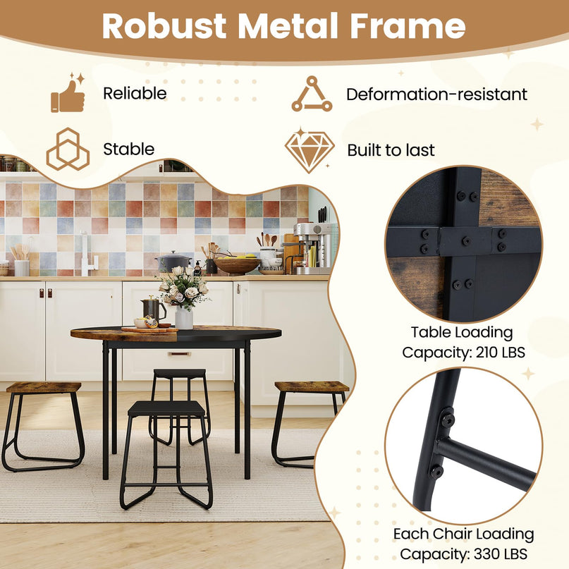Giantex 5-Piece Dining Set for 4 47" Round Kitchen Table and 4 Stools