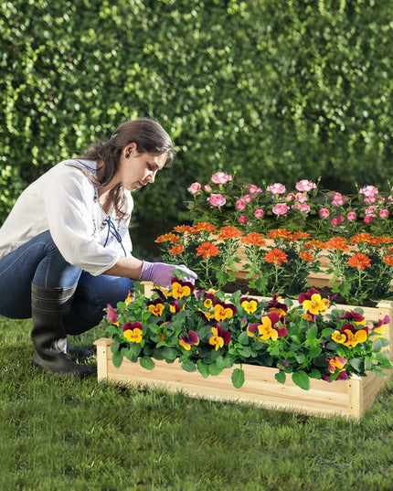 Giantex 3 Tier Raised Garden Bed, Wood Planter Box 48 x 48 x 22 Inch Vegetable Flower Herb Fruit Growing Bed Kit