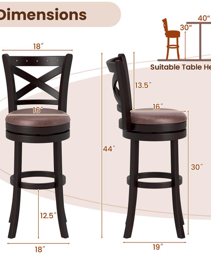 Giantex 30" Swivel Bar Stools with Footrest & Rubber Wood Frame