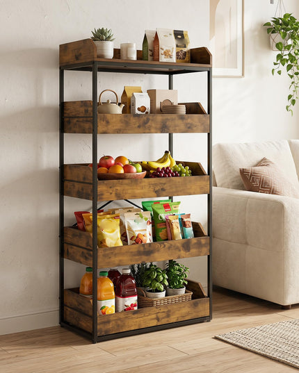 Giantex 5-Tier Food Storage Basket with 4 Pull-out Drawers & X-Shaped Metal Frame