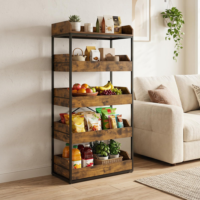 Giantex 5-Tier Food Storage Basket with 4 Pull-out Drawers & X-Shaped Metal Frame