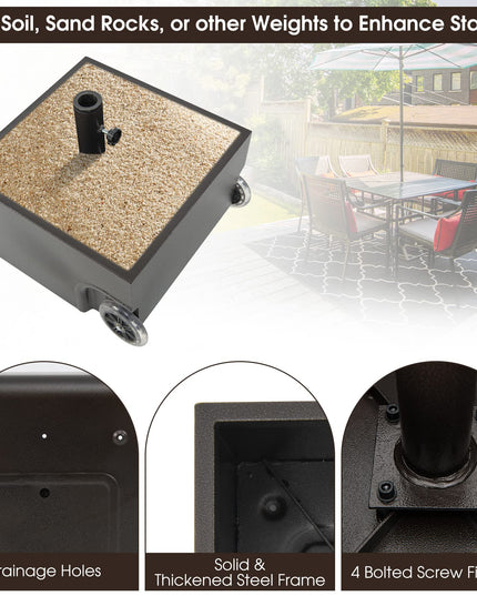 Giantex 150lbs Filled Umbrella Base with Wheels, Heavy Duty Umbrella Stand with Fillable Planter, Drainage Holes, Fit for 1.6''-2.1'' Pole