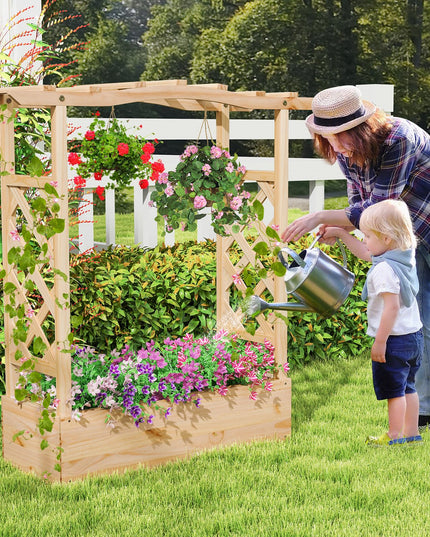 Giantex Raised Garden Bed with Sided Trellis & Hanging Roof, Wood Planter Box, 44”x14”x45” (L x W x H)