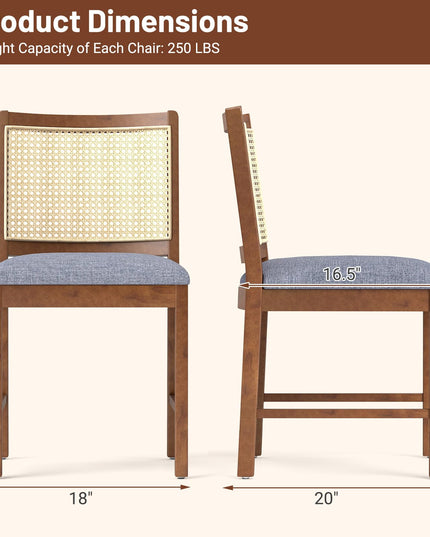 Giantex Rattan Dining Chairs Set of 2/4, Modern Upholstered Kitchen Chairs w/Rubber Wood Frame