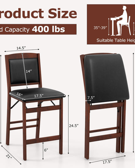 Giantex Folding Counter Height Bar Stools Set of 2/4, 24.5" Farmhouse Barstools w/Padded Back & Seat