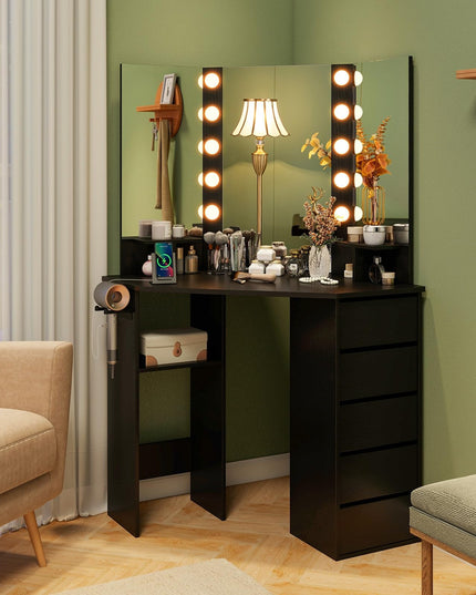 CHARMAID Corner Vanity Desk with Mirror and Lights
