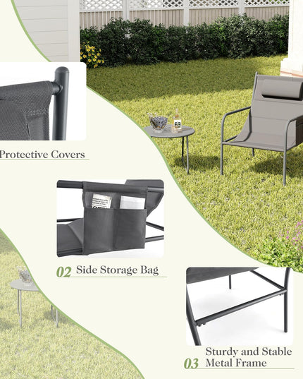 Giantex 3 Piece Patio Bistro Set, Outdoor Metal Chairs Set of 2 with Coffee Table, Breathable Fabric Seats
