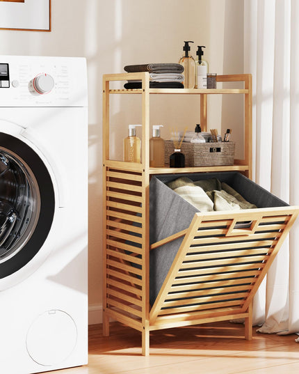 Meuble à linge inclinable en bambou Giantex avec 2 étagères de rangement