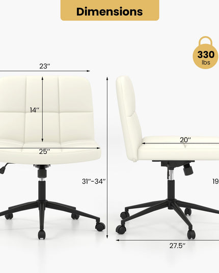 Giantex Criss Cross Chair with Wheels, PU Leather Cross Legged Office Chair, Height-adjustable Swivel Vanity Chair