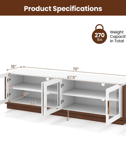 Giantex Large TV Stand for TVs up to 75”, Entertainment Center with 4 Tempered Glass Doors