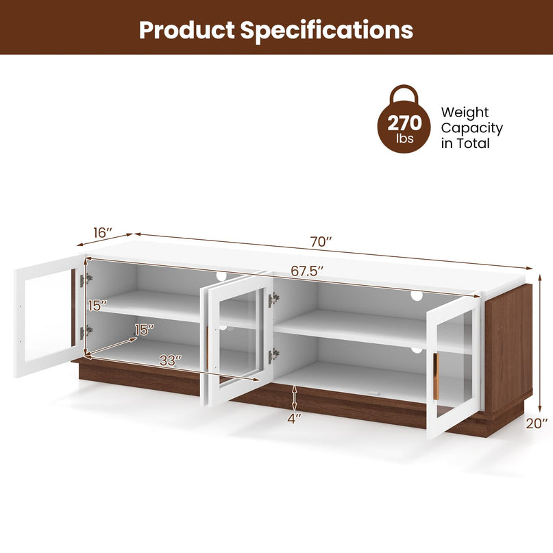 Giantex Large TV Stand for TVs up to 75”, Entertainment Center with 4 Tempered Glass Doors