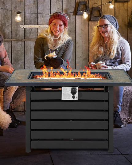 Giantex 42" Propane Fire Pit - 50,000 BTU Rectangular Outdoor Gas Firepit with Lid