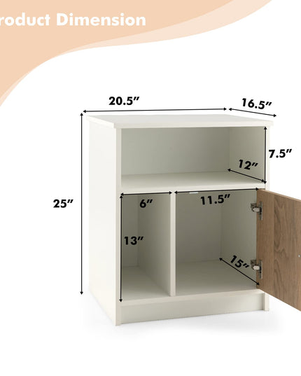 Giantex White Nightstand Set of 2, 25" Tall End Side Table with 1 Door & 2 Open Shelves