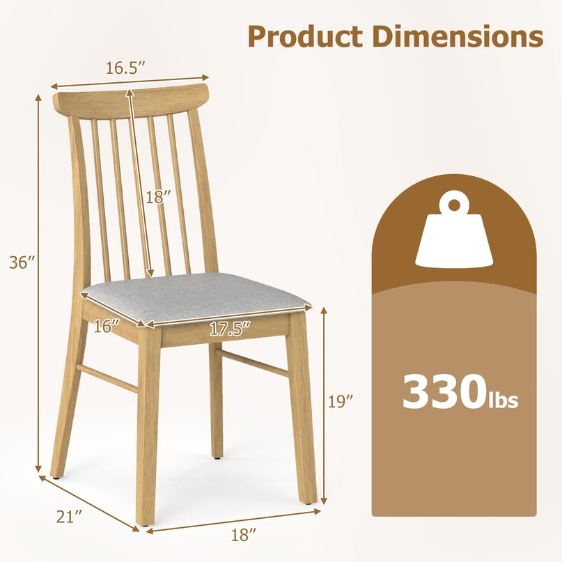 Chaises de cuisine sans accoudoirs Giantex avec cadre en bois d'hévéa et revêtement en tissu