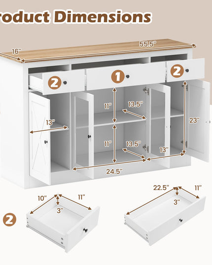 Giantex 55" Large Buffet Sideboard with 3 Drawers for Dining Room