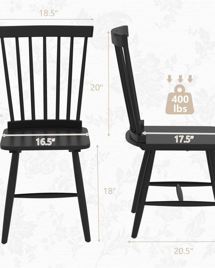 Giantex Windsor Dining Chairs Set of 2/4 Black, w/Wide Seat & Spindle Back, Max Load 400 Lbs