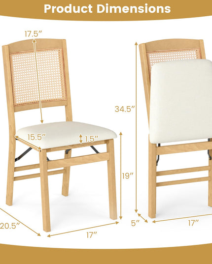 Giantex Rubber Wood Kitchen Chair w/Linen Padded Seat & Rattan Backrest No Assembly