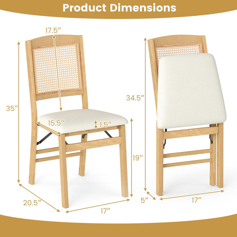 Giantex Rubber Wood Kitchen Chair w/Linen Padded Seat & Rattan Backrest No Assembly