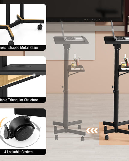 Giantex Mobile Laptop Podium, Height Adjustable Standing Desk with Storage Tray