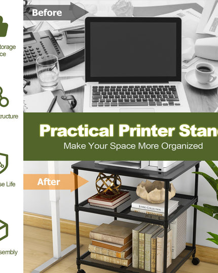 Giantex Printer Stand, 3-Tier Industrial Printer Cart with Lockable Wheels