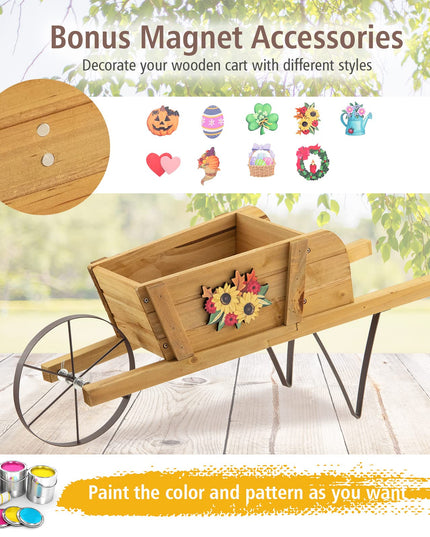 Giantex Wooden Wagon Planter, Small Wheelbarrow Wagon Flower, Indoor & Outdoor Raised Bed
