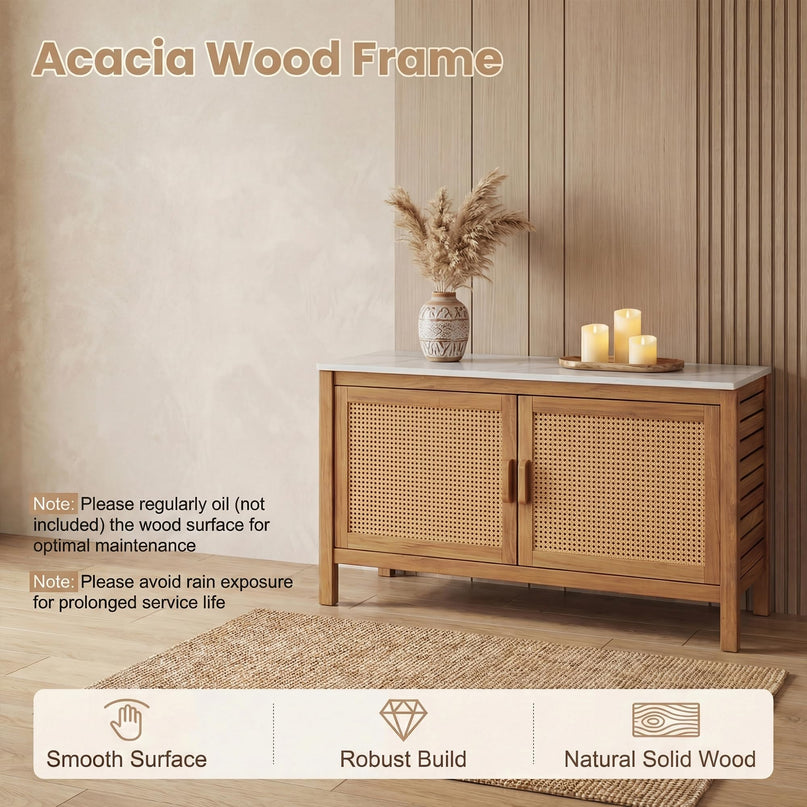 Giantex Acacia Wood Outdoor Cabinet w/Faux Marble Top