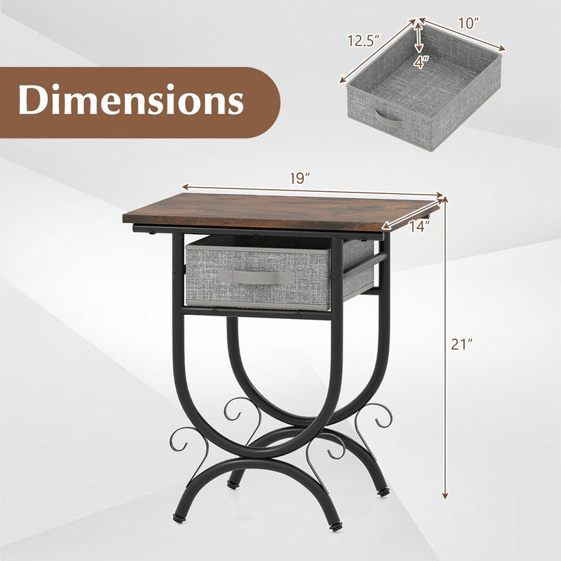 Giantex 21 Inch Tall End Table with Carved Metal Frame