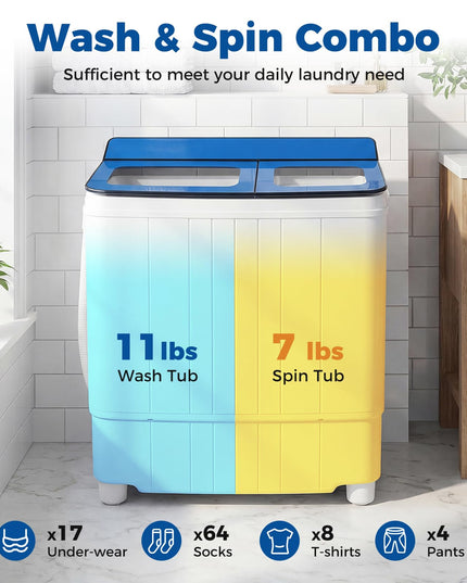 Giantex Portable Washing Machine 18LBS Twin Tub Mini Compact Laundry Washer