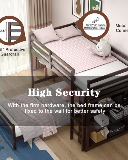 Giantex Twin Over Twin Loft Bed w/ Bookcase, Bunk Bed w/ 12.5" Full-Length Guardrail & Ladder