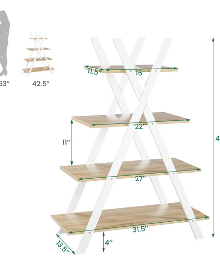 Giantex 4 Tier Bookshelf Storage Shelves Bookcase Ladder Shelf
