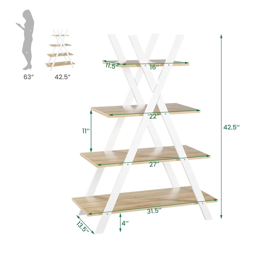 Giantex 4 Tier Bookshelf Storage Shelves Bookcase Ladder Shelf