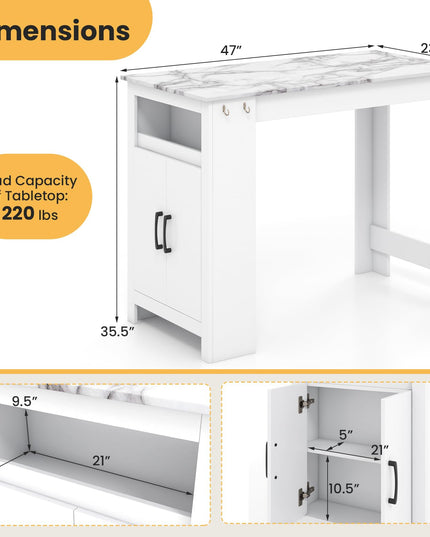 Giantex Bar Table, 47” Counter Height Dining Table with 7 Hanging Hooks, Compartment, Cabinet & Adjustable Shelf