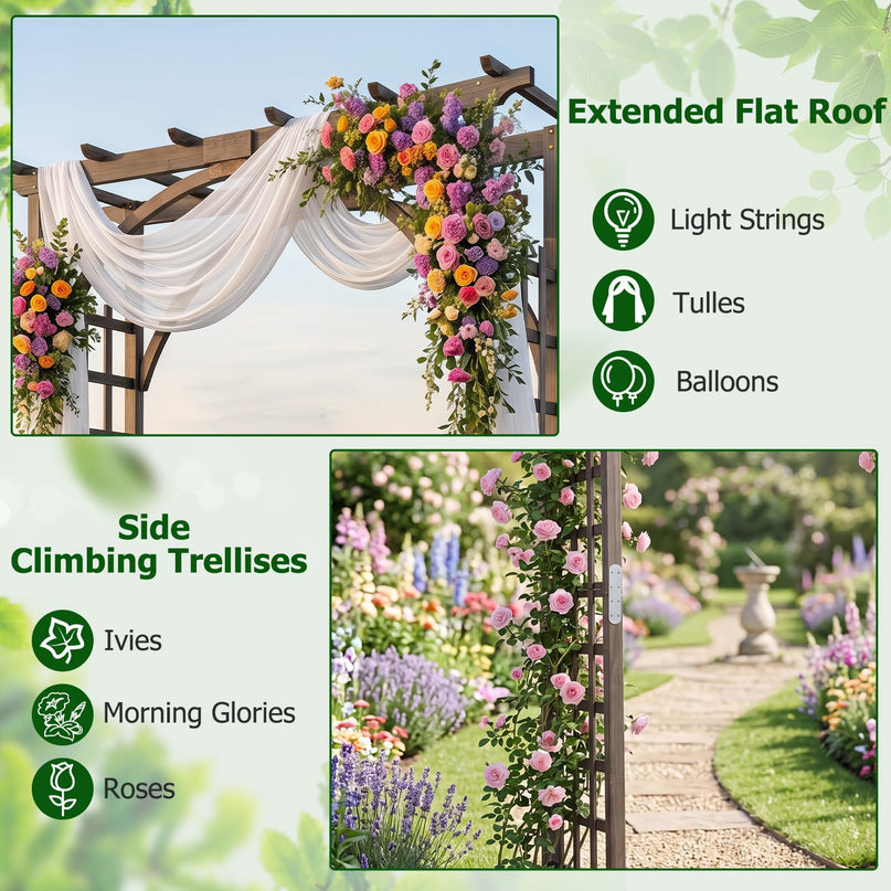 Giantex 213 cm Garden Arch Trellis with Flat Top for Climbing Plants